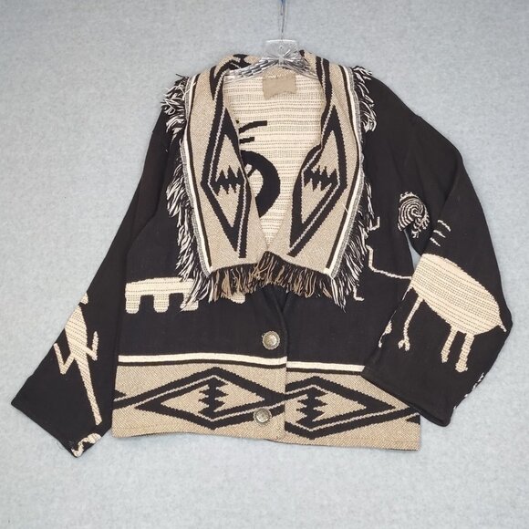 Western One Size Aztec Cowboy Women's All Cotton Jacket Raw Hem 2 Button Front - Picture 2 of 12